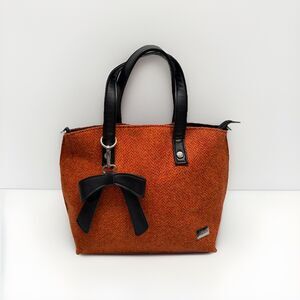 Mucros Weavers Emily Style Tweed Wool Hand Bag Burnt Orange Ireland Bow Accent